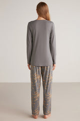 Pyjama à pull gris uni et pantalon imprimé