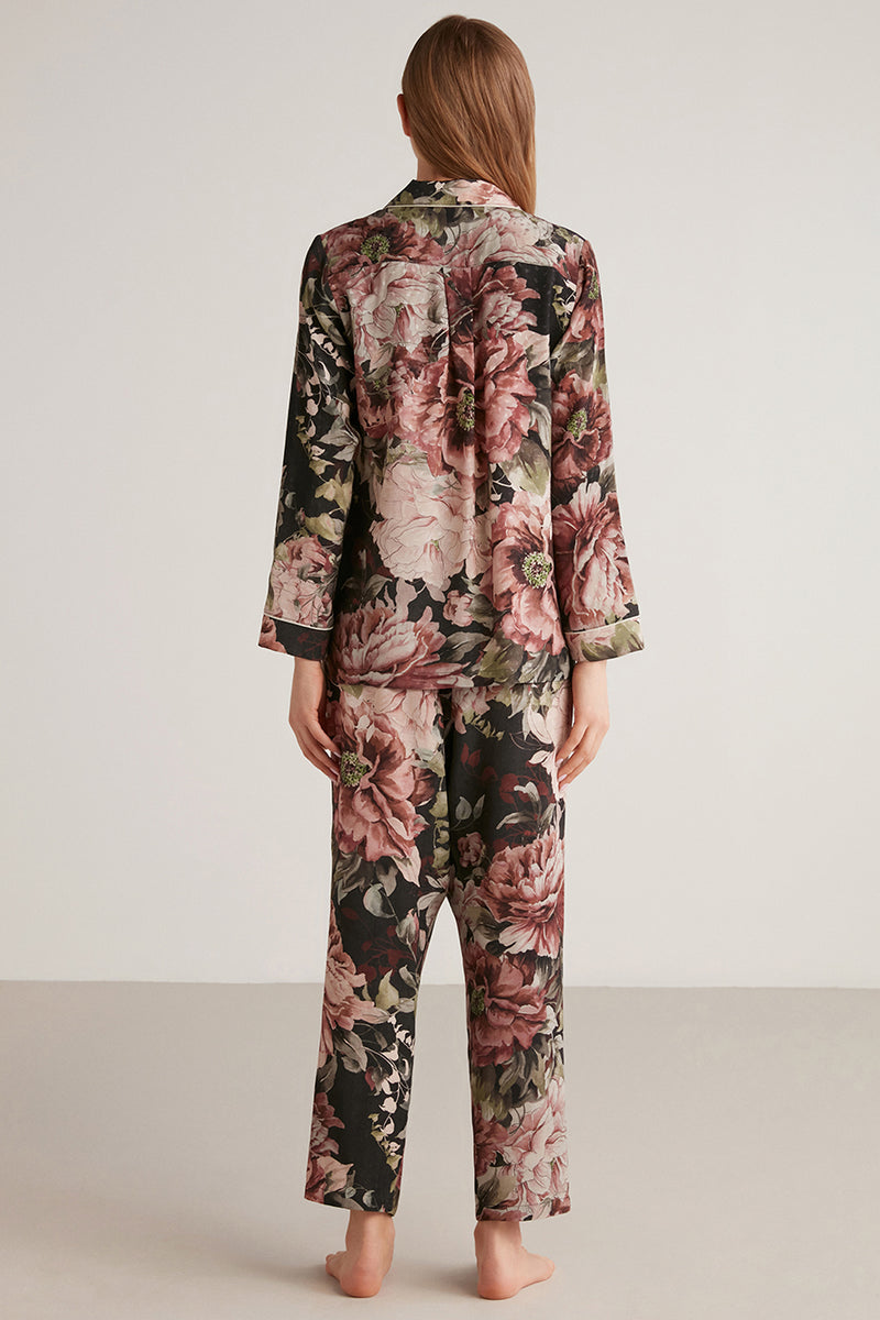 Pyjama femme à boutons à imprimé floral