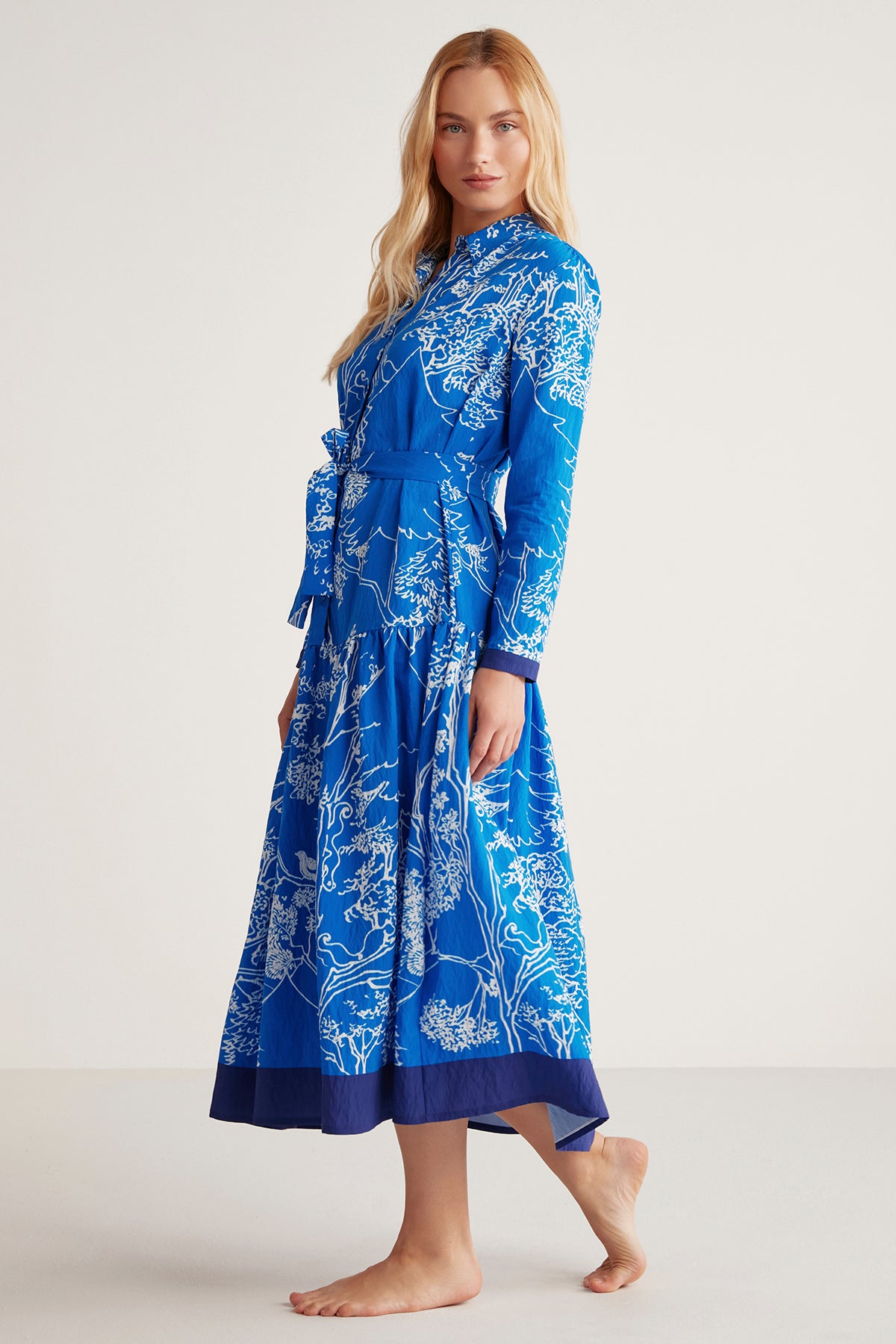 Robe longue bleu imprimé