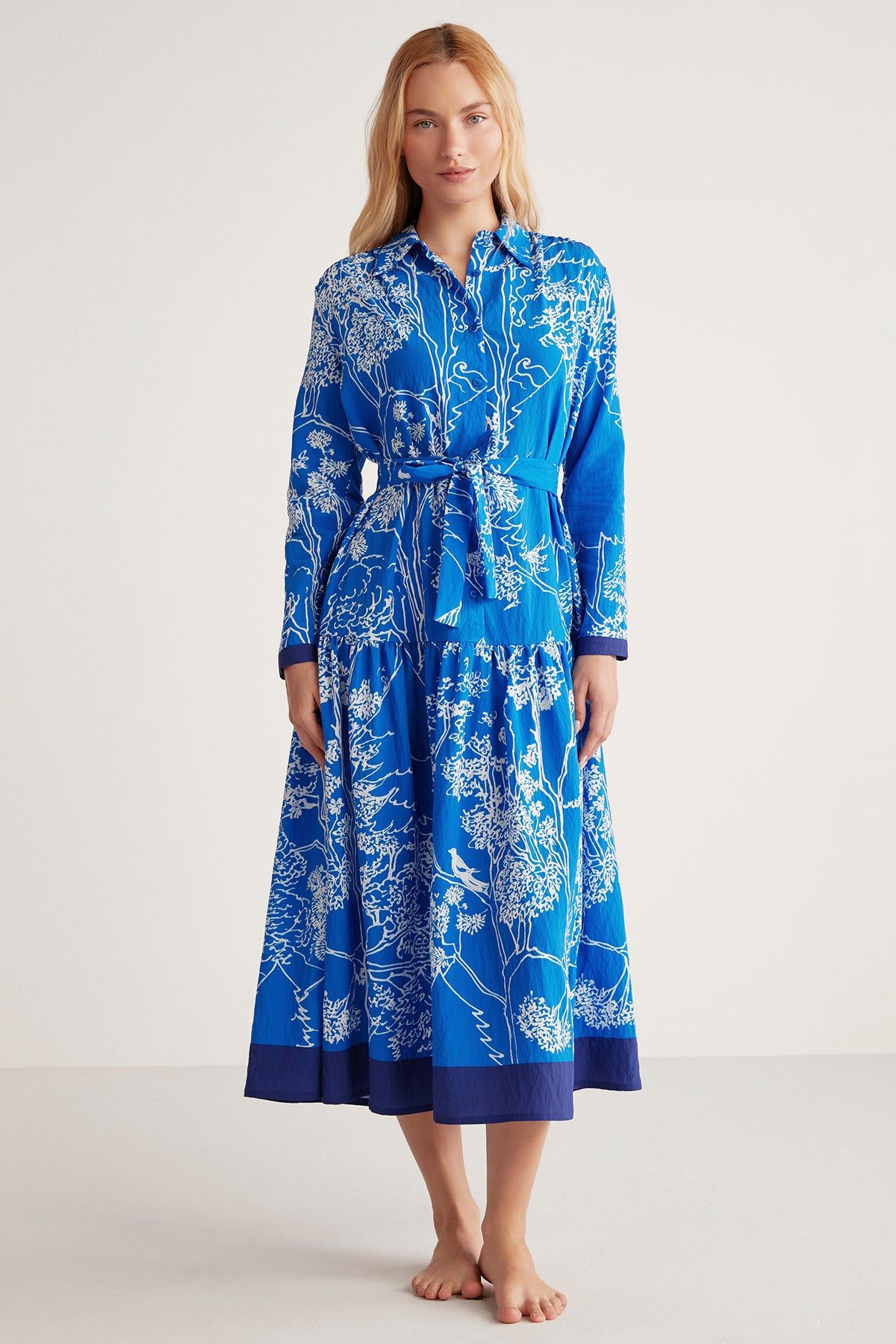 Robe longue bleu imprimé