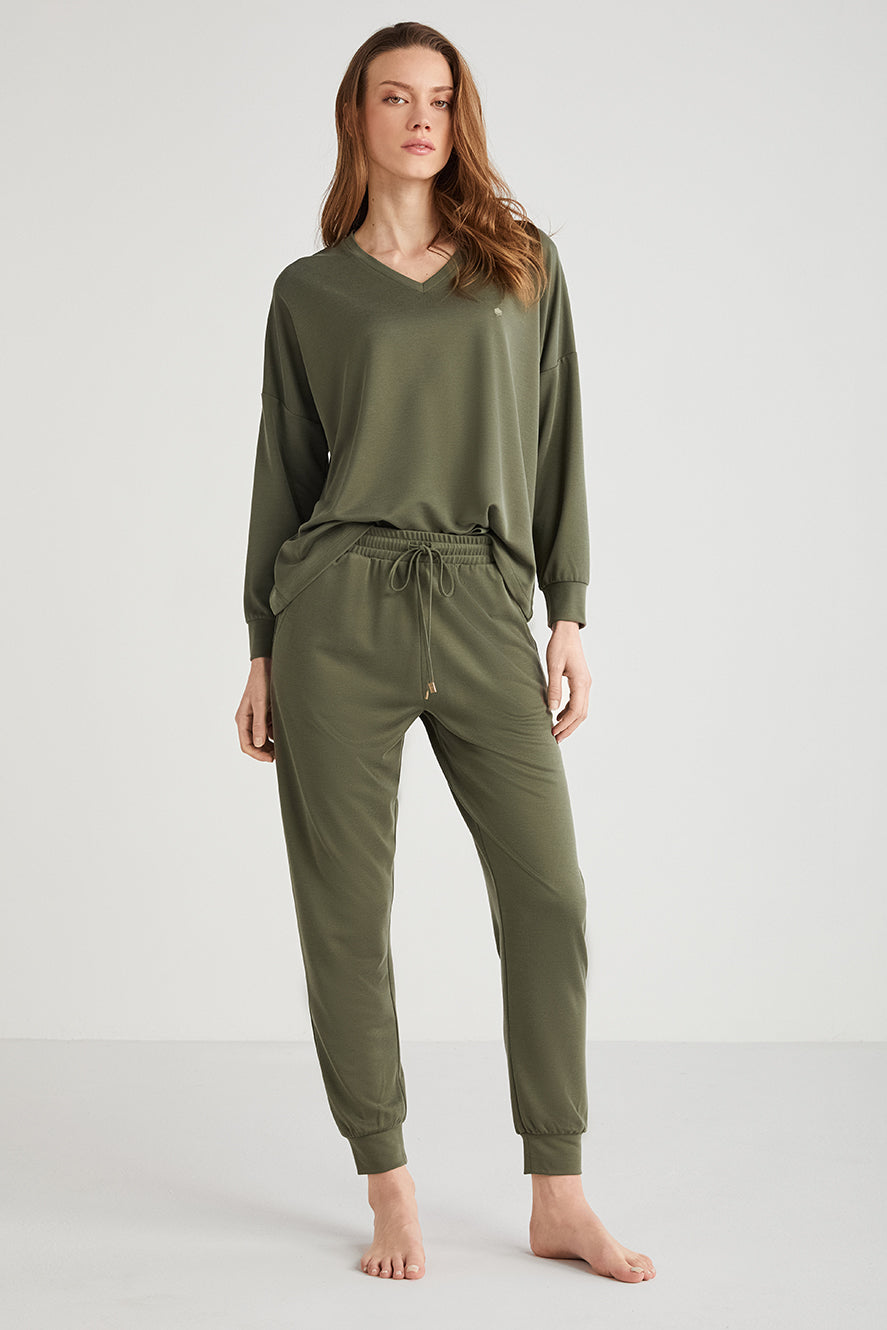 Ensemble femme vert bouteille uni