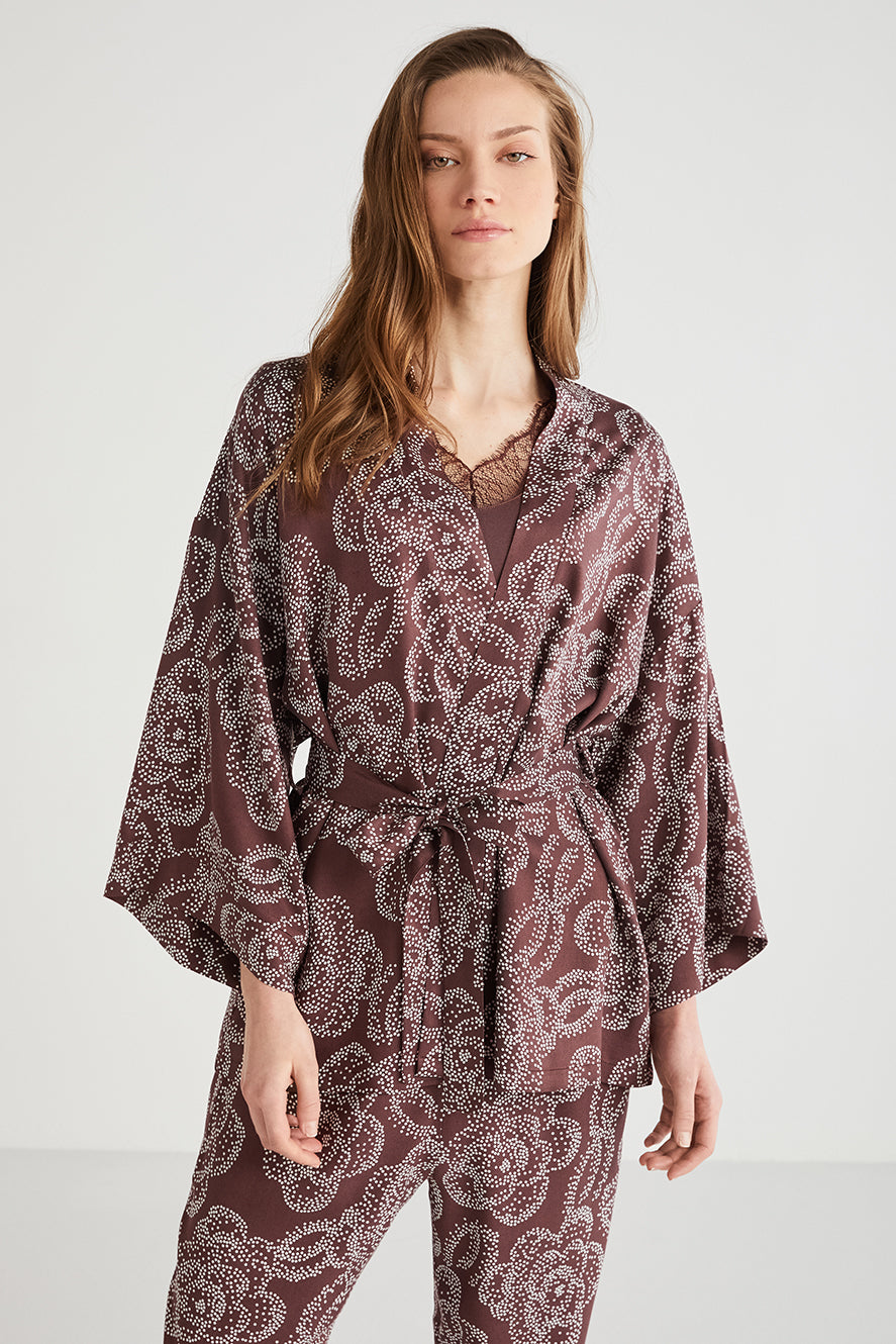 Ensemble trois pièces aubergine imprimé à motif floral CN