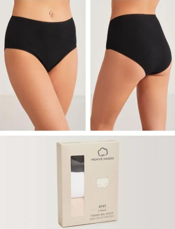 Set du 3 culottes taille haute blanc et beige et noir