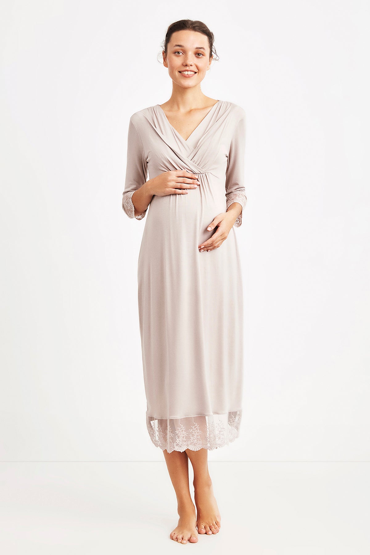 robe longue maternité beige et poudre NC