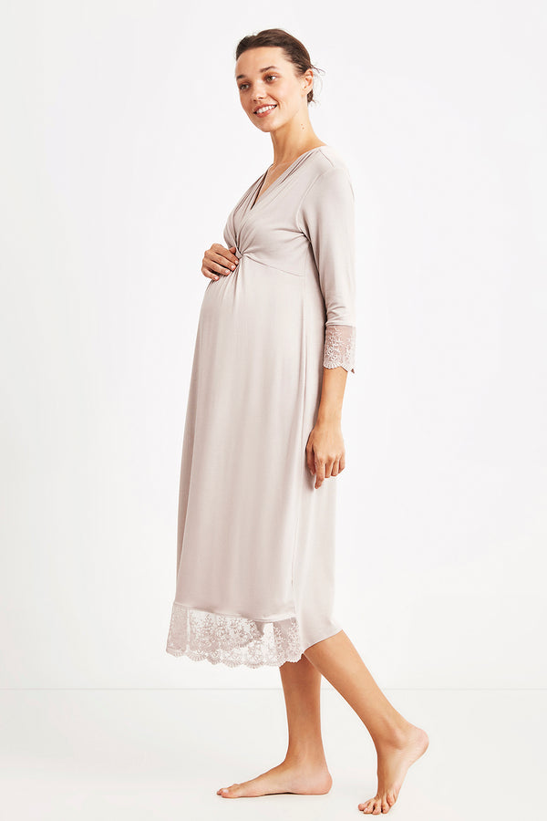 robe longue maternité beige et poudre NC