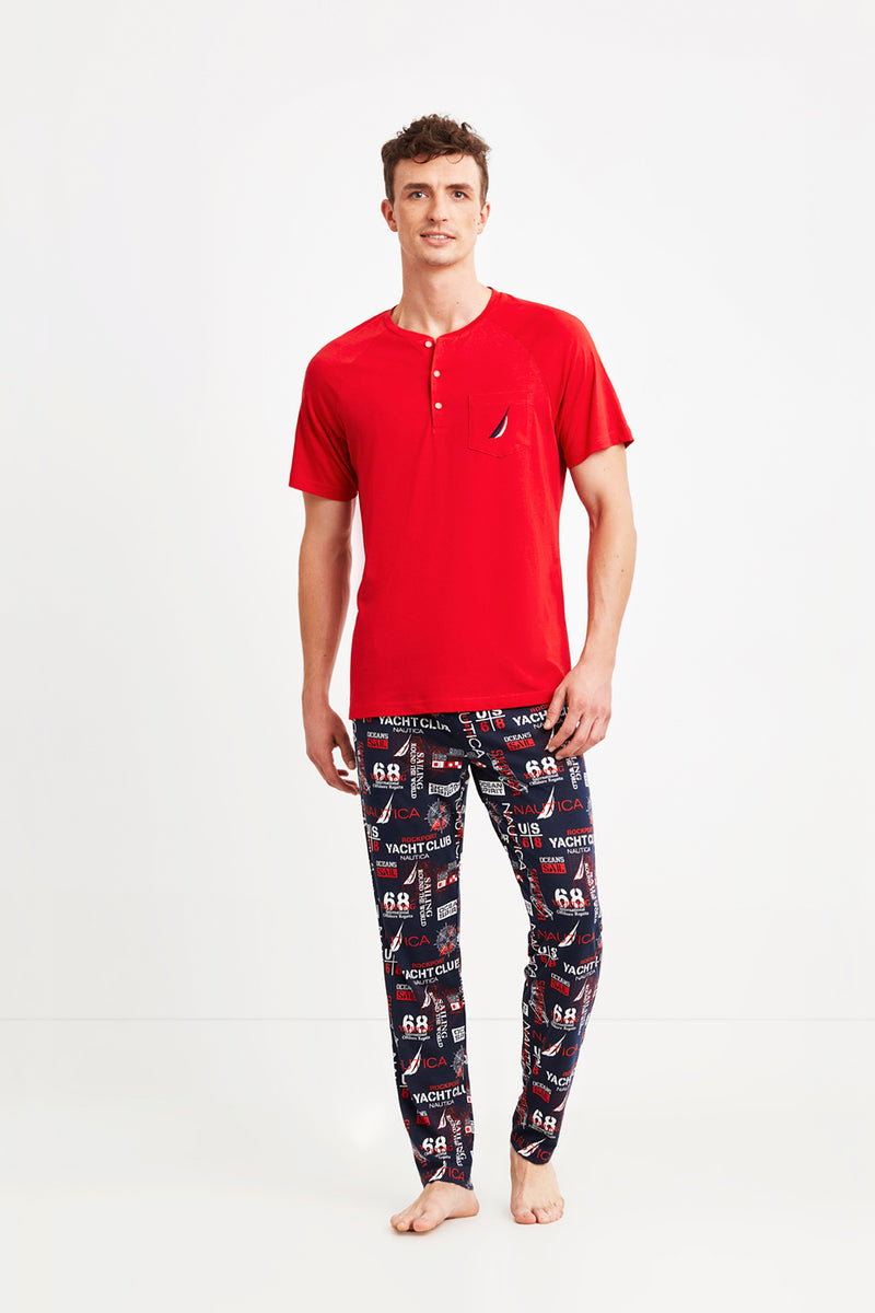 Pyjama homme rouge pantalon à motifs