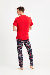 Pyjama homme rouge pantalon à motifs
