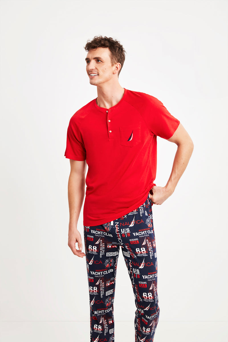 Pyjama homme rouge pantalon à motifs