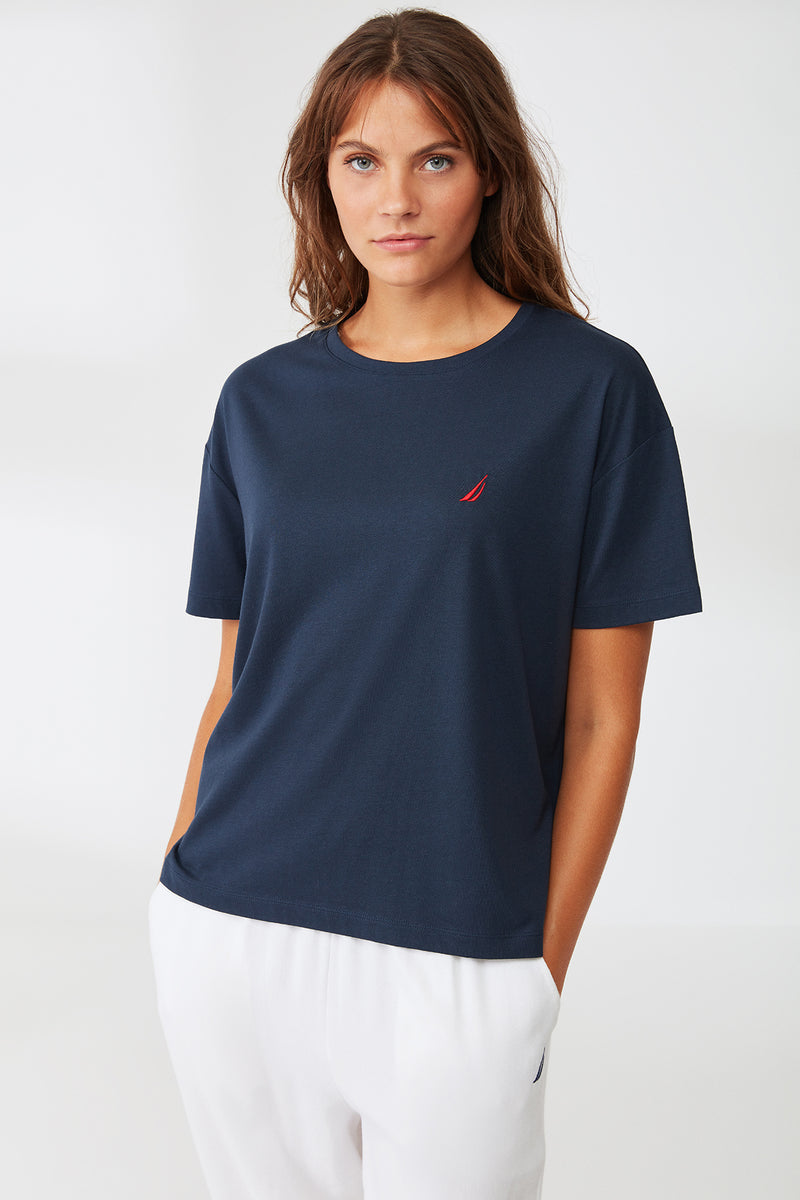 T-shirt bleu marine col rond
