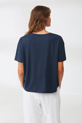 T-shirt bleu marine col rond