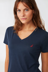 T-shirt bleu marine col v