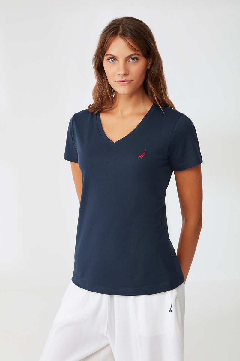T-shirt bleu marine col v